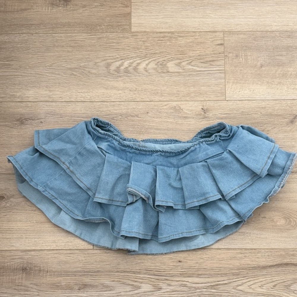 Denim Ruffle micro mini Skirt